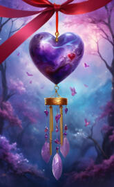 purple heart with a wind chime