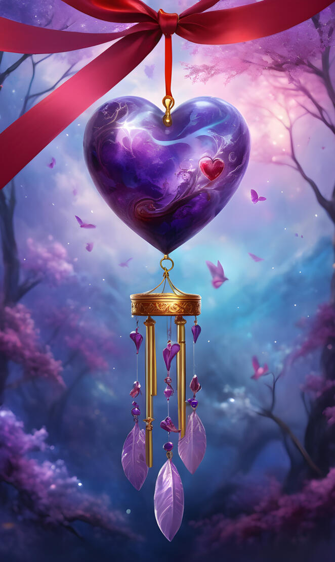 purple heart with a wind chime
