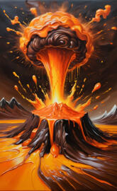 chocolate vulcan,erupting juice orange and ice cream