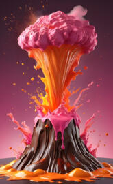 chocolate vulcan,erupting juice orange and ice cream