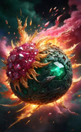 fireball in gold,emerald and pink diamond