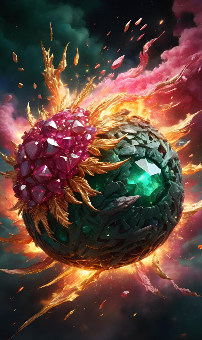 fireball in gold,emerald and pink diamond