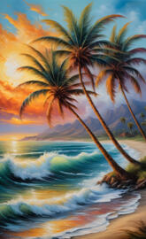 rolling waves upon palm trees