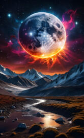 lunar winds with solar flare on landscape