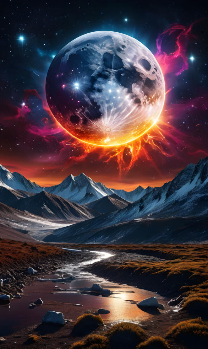 lunar winds with solar flare on landscape
