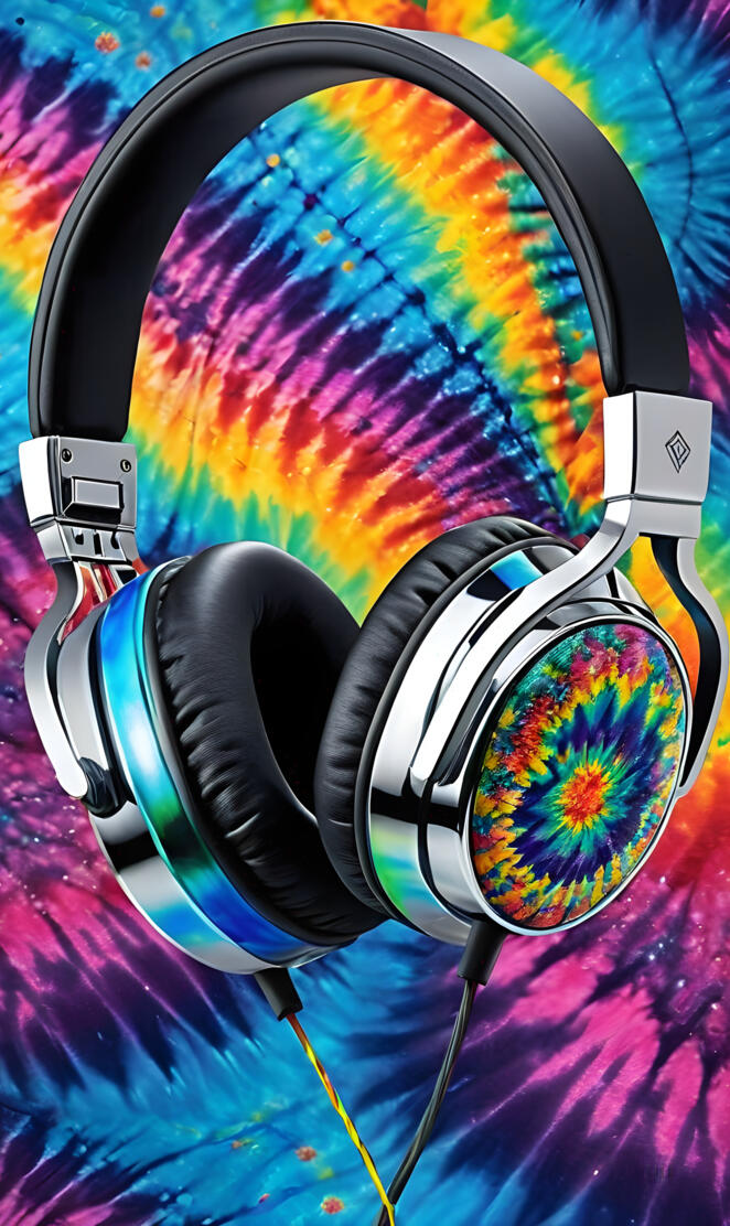 a pair of headphones on a colorful background
