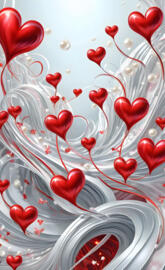 a group of white plates with red hearts on them