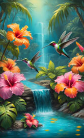 Humminbird Tropical Lagoon Oil Painting