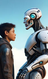 Cyborg talking with Human