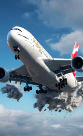 an Airbus with a burning engine