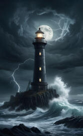 a lighthouse in the middle of a storm