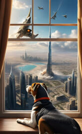 Dog watching a plane crash