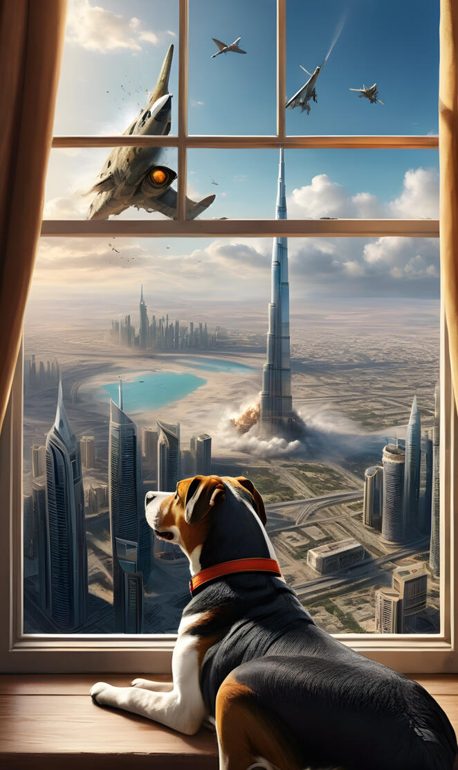 Dog watching a plane crash