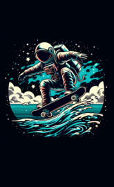 astronaut jumps over ocean waves