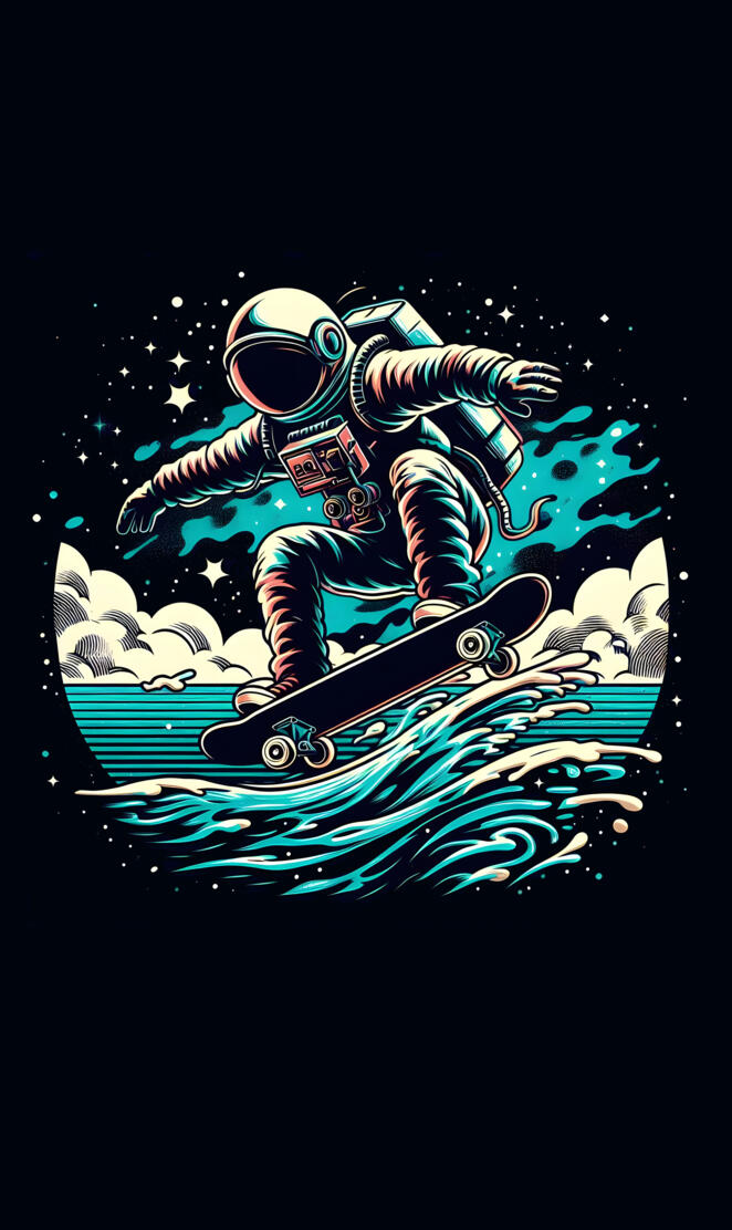 astronaut jumps over ocean waves