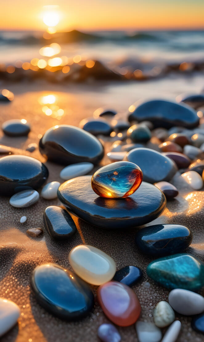 a close up of a stones on a beach