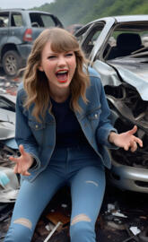 Taylor Swift laughing at a car crash