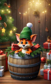 a stuffed animal in a barrel