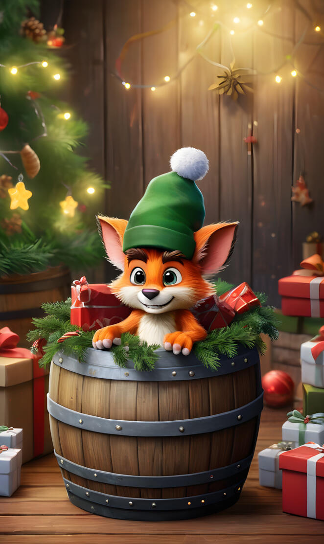 a stuffed animal in a barrel