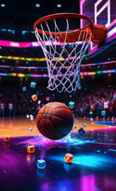 a basketball hoop with a crowd watching