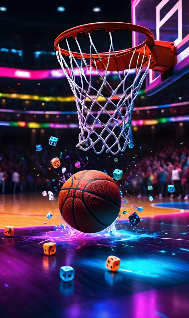 a basketball hoop with a crowd watching