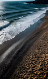 a sandy beach with waves crashing on it