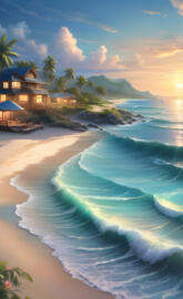 lodge on a deserted paradise island crashing waves aquamarine