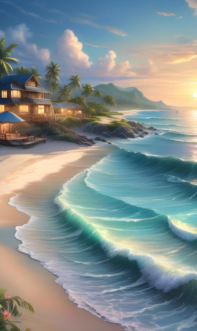 lodge on a deserted paradise island crashing waves aquamarine