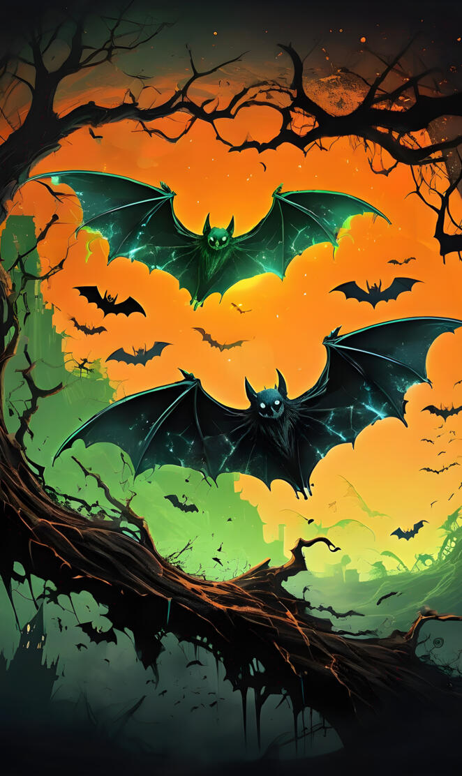 Halloween Bats cracked-screen