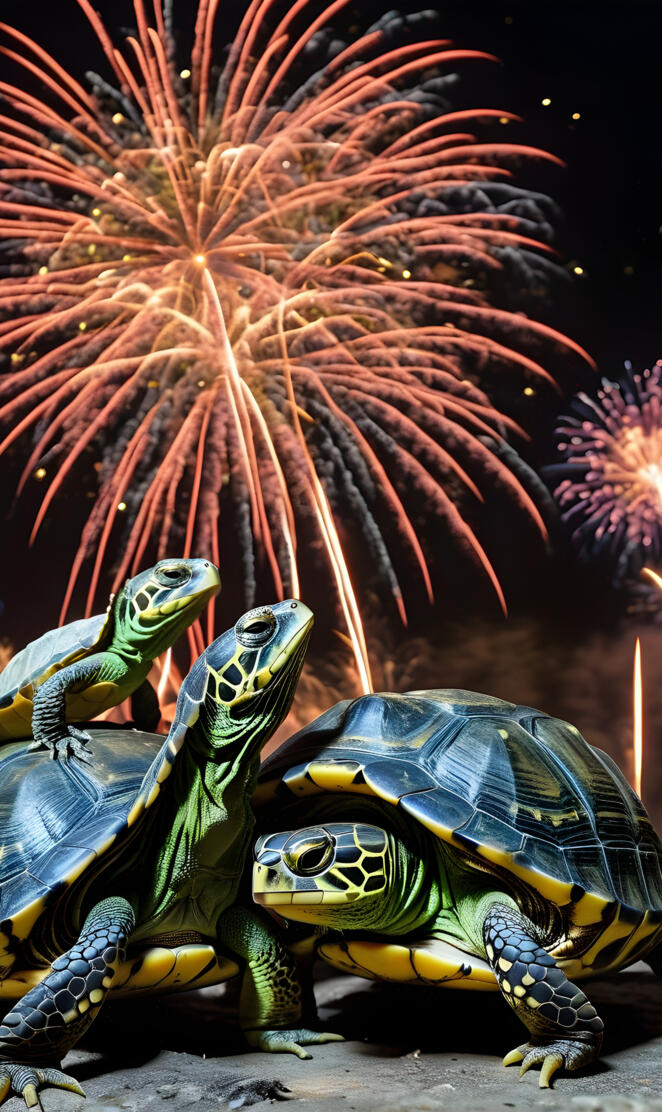 a group of colorful turtles