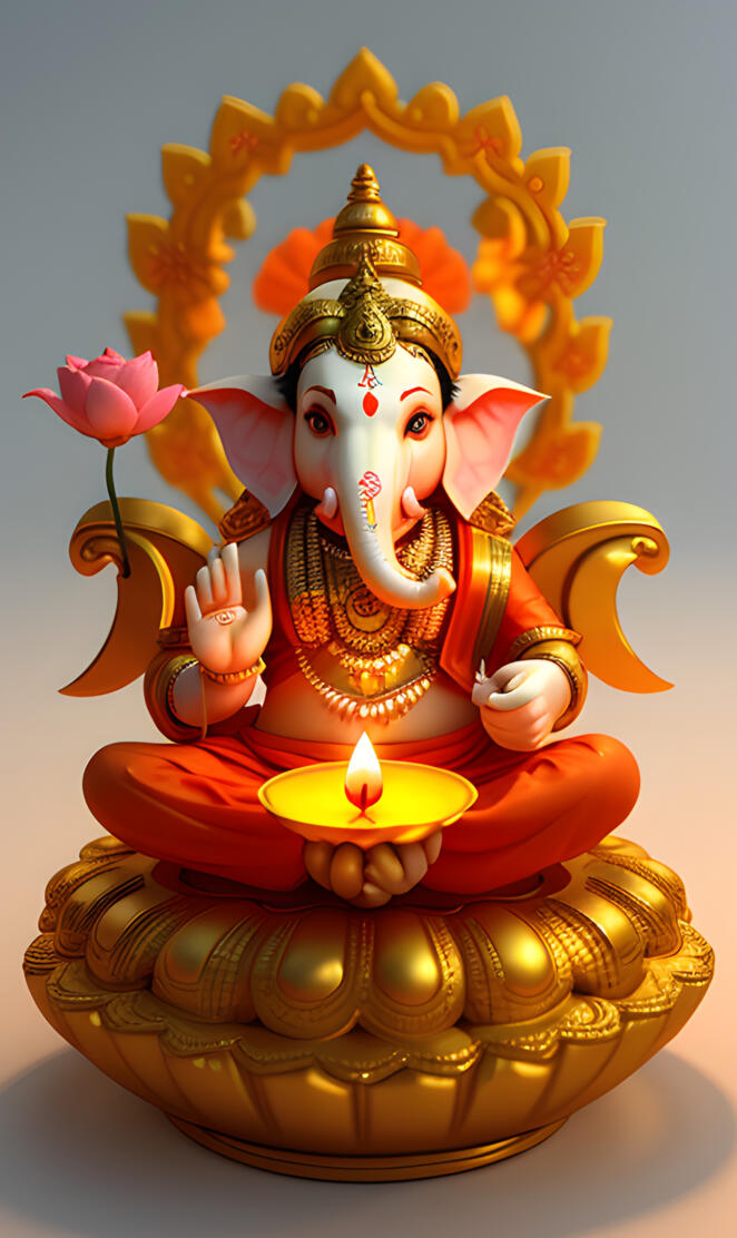 Jai Shree Ganesha Idol with Diya