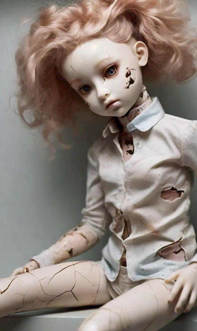 Creepy cracked porcelain doll