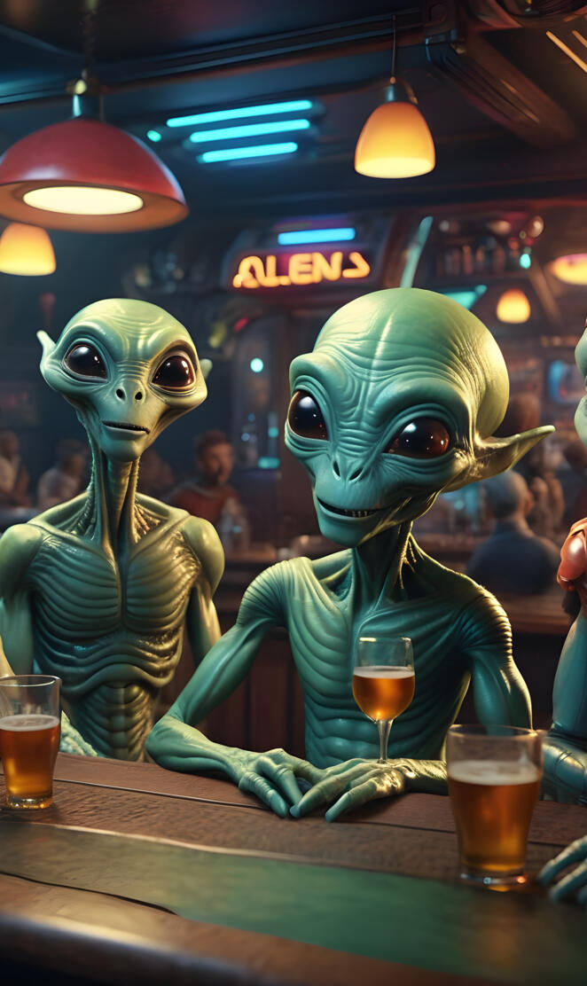 Happy aliens at bar