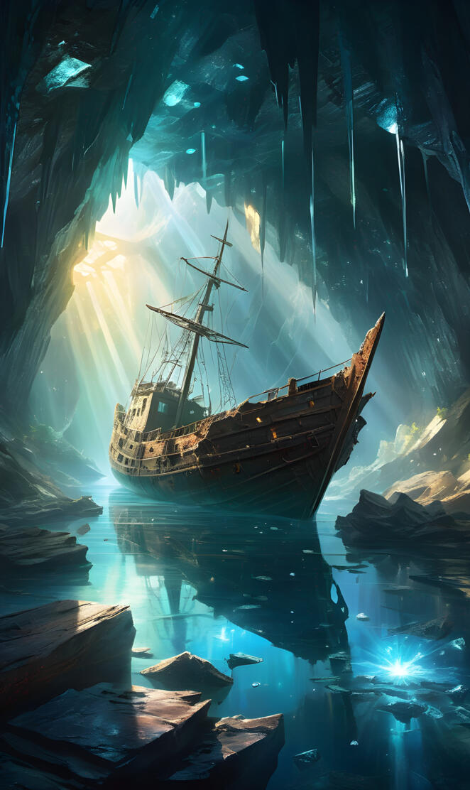 Ship Wreck In A Crystal Cave