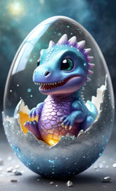 a purple frog in a blue and yellow bubble bath