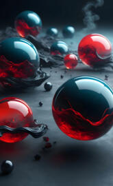 red and black spheres, levetaiting