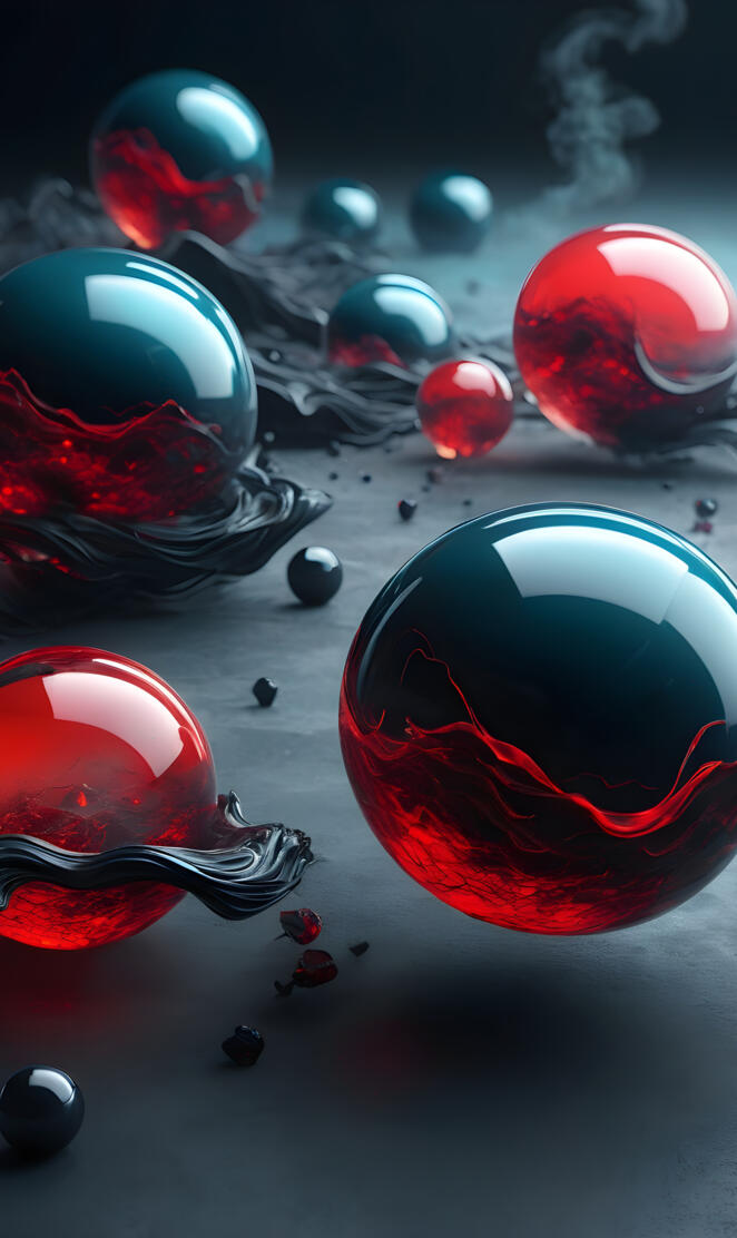 red and black spheres, levetaiting