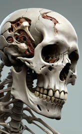 a skull with cracked bones that filled with muscles
