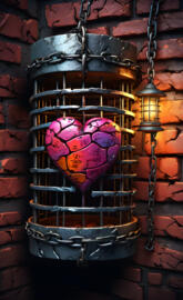 a suitcase is from a brick wall