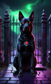 Short-Haired Demon Dog Waiting At Gates of Cemetery