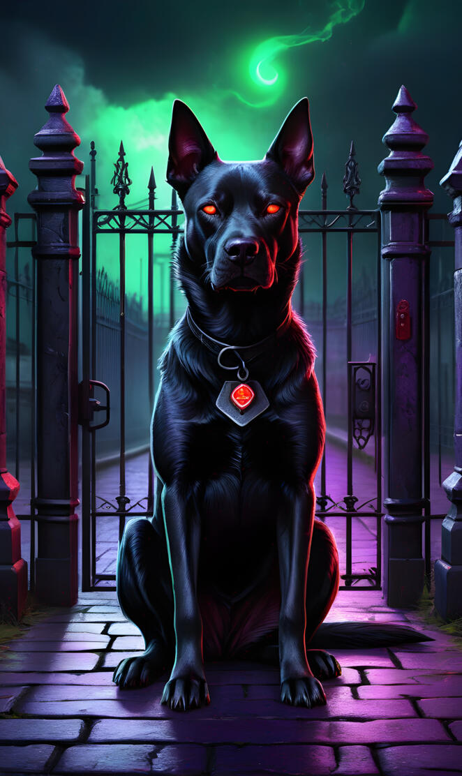 Short-Haired Demon Dog Waiting At Gates of Cemetery