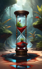 a hourglass
 with plants in it