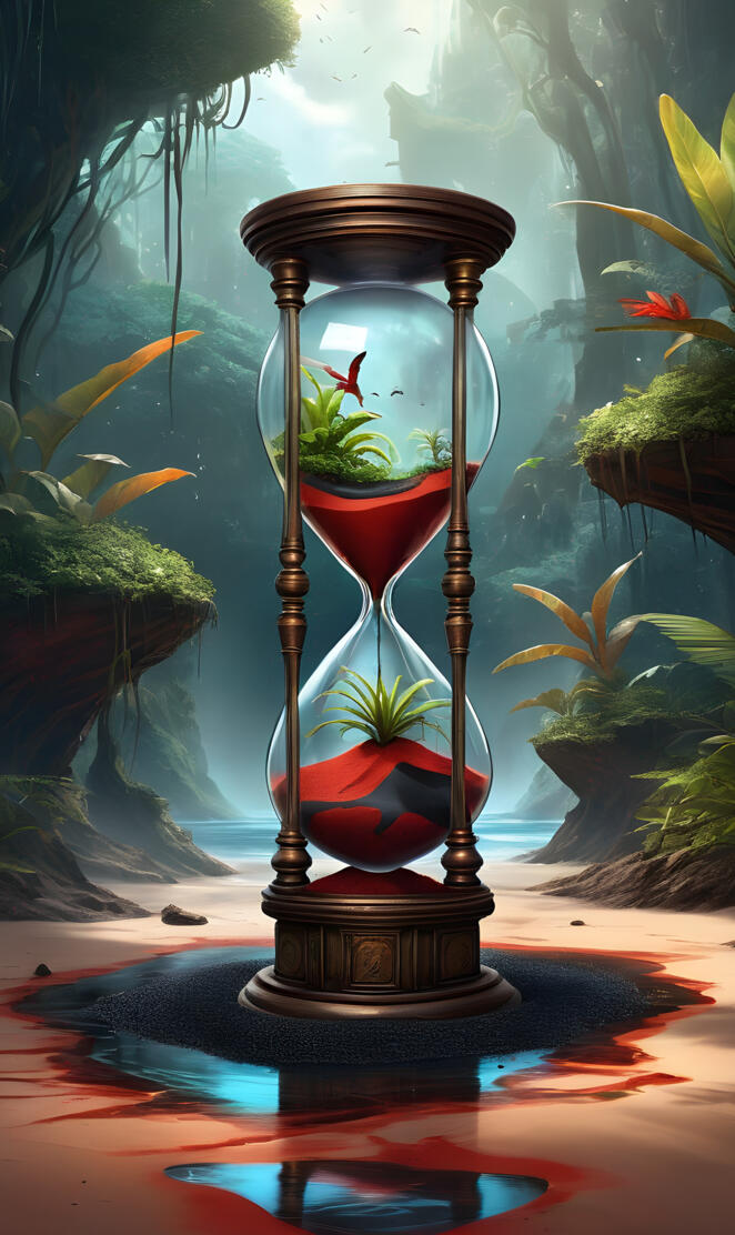 a hourglass
 with plants in it