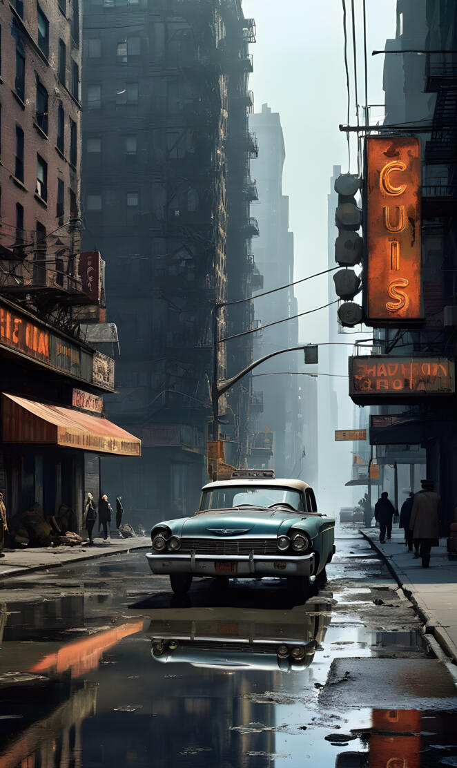 1960's rundown New York street scene