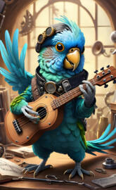 A Punk Parakeet Plucking Strings instead of feathers