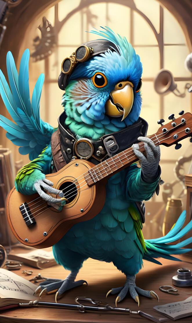 A Punk Parakeet Plucking Strings instead of feathers