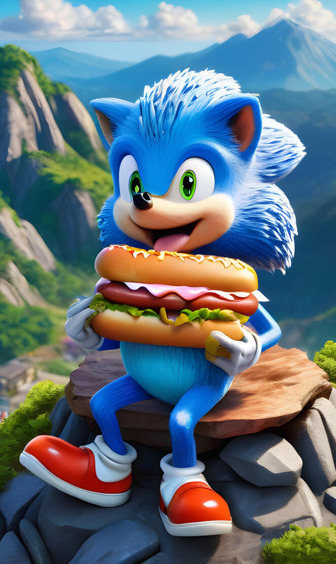 a cartoon character holding a sandwich