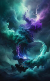 a celestial body of water with lightning and stars in the sky