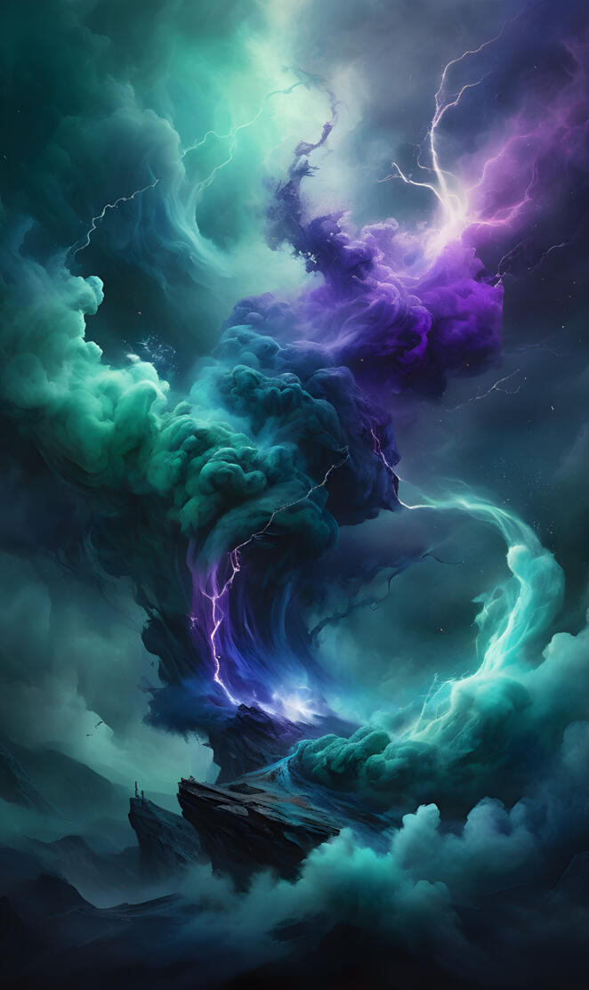 a celestial body of water with lightning and stars in the sky