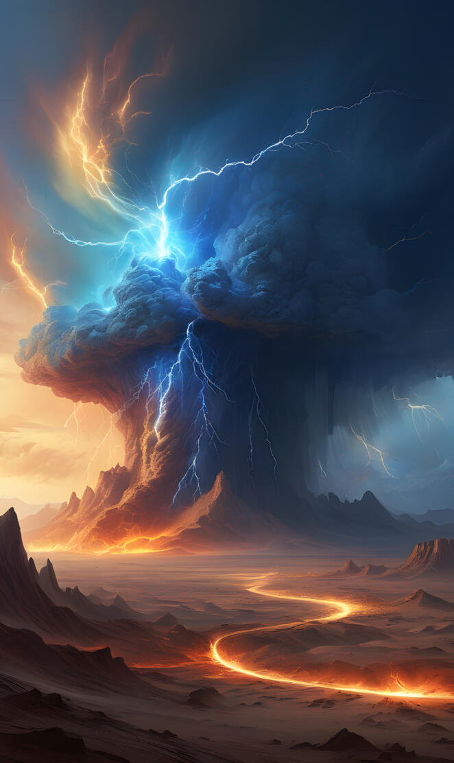 a volcano erupting at night